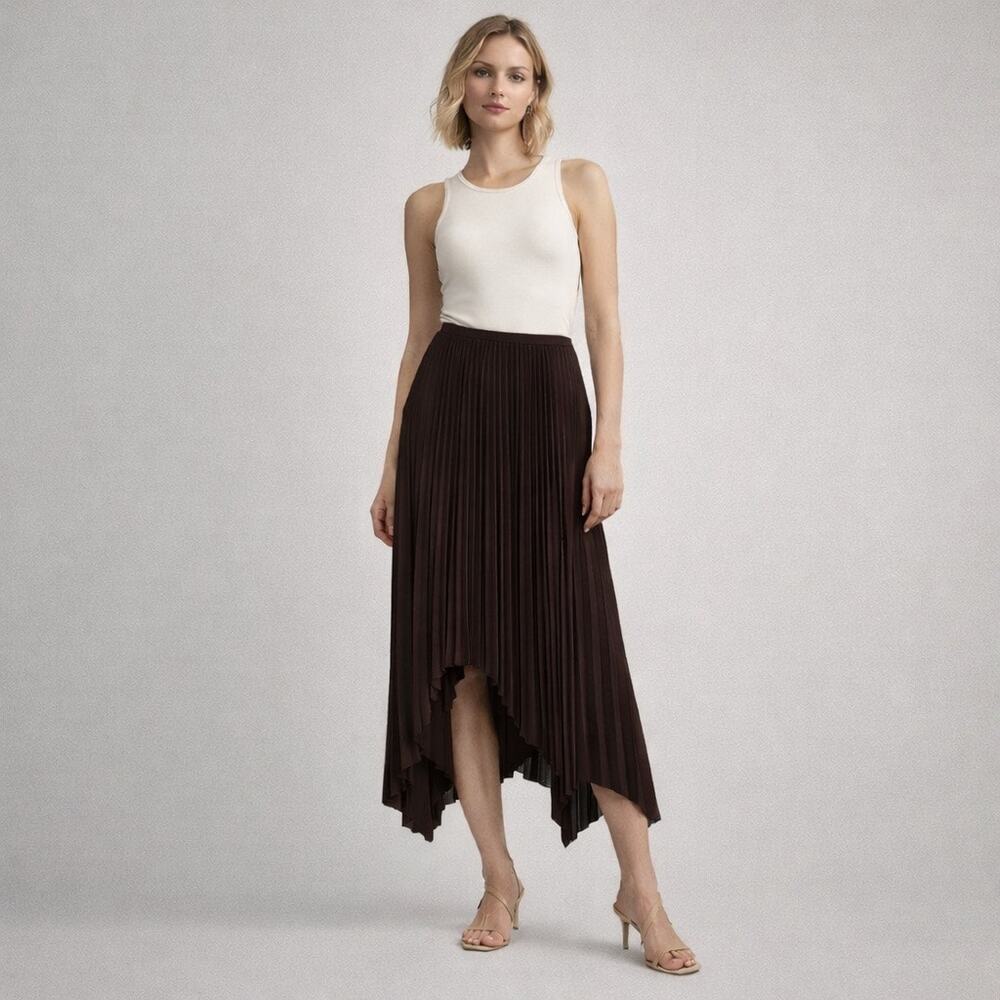 Zara Brown Pleated Asymmetrical Midi Skirt Size M NWT